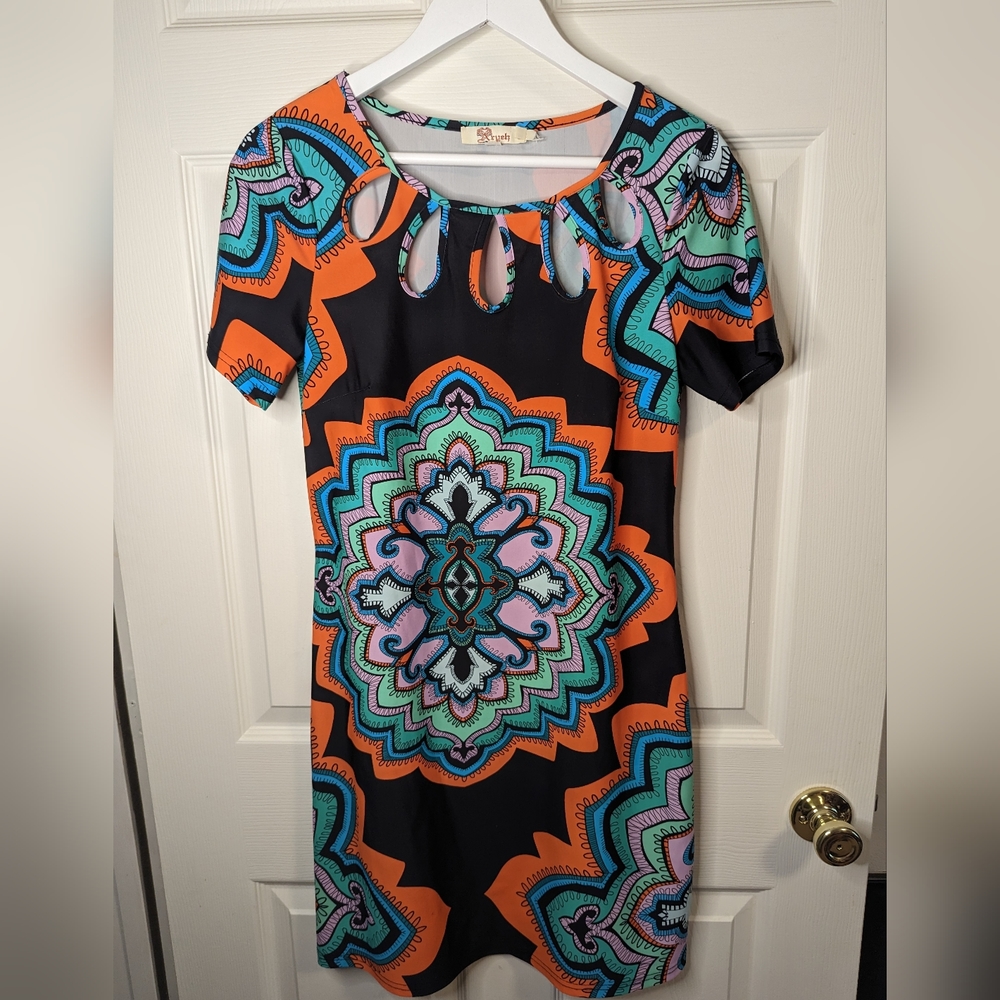 Aryeh Dress black with multicolor Orange And Blue design size medium